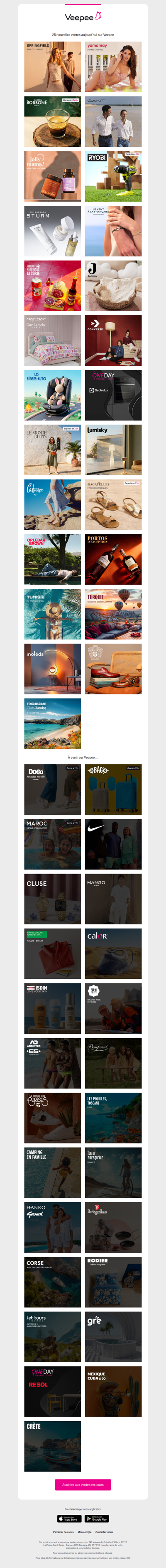 Bonjour, aujourd'hui Springfield, Yamamay, Caffè Borbone et 22 autres ventes sur Veepee
