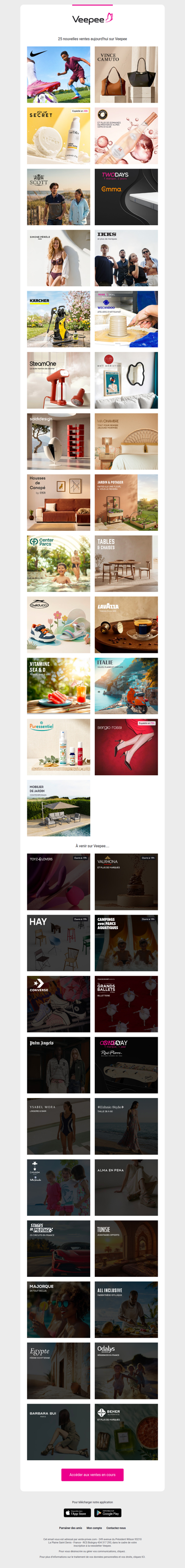 Bonjour, aujourd'hui Nike, Vince Camuto, Pin up Secret et 22 autres ventes sur Veepee
