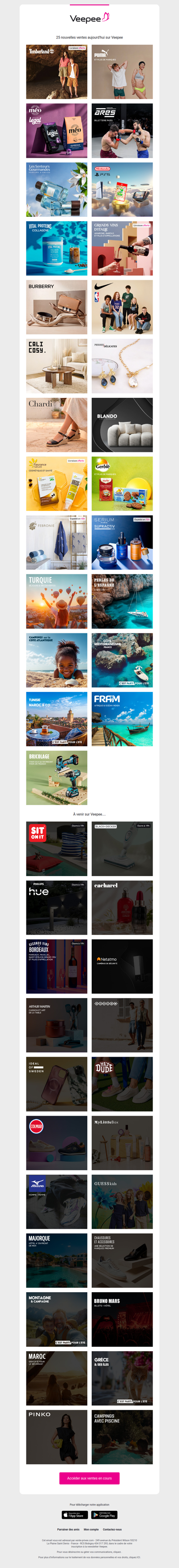 Aujourd'hui : Timberland, Puma, Cafés Méo et 22 autres ventes sur Veepee