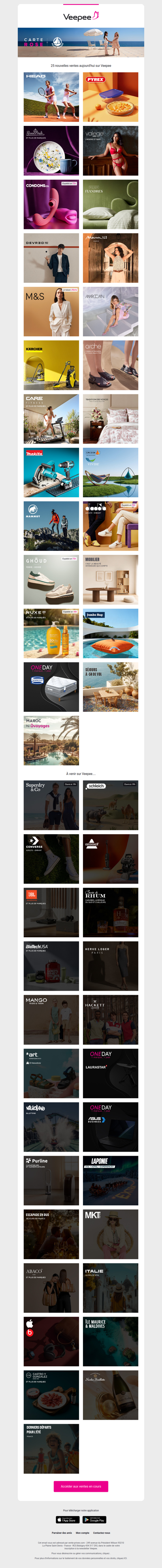 Bonjour, aujourd'hui Head Sportswear, Pyrex, Rosenthal et plus de marques et 22 autres ventes sur Veepee