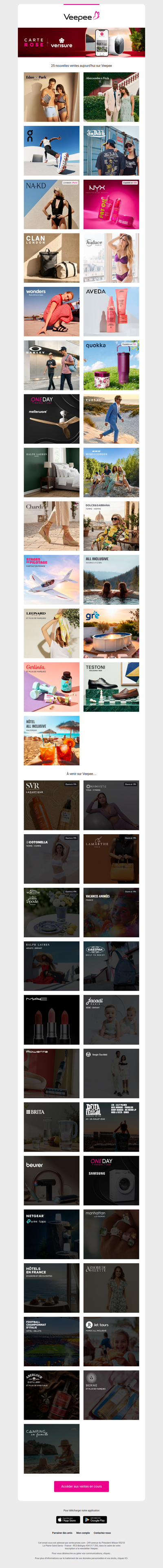 Bonjour, aujourd'hui Eden Park, Abercrombie and Fitch, On Running et 22 autres ventes sur Veepee