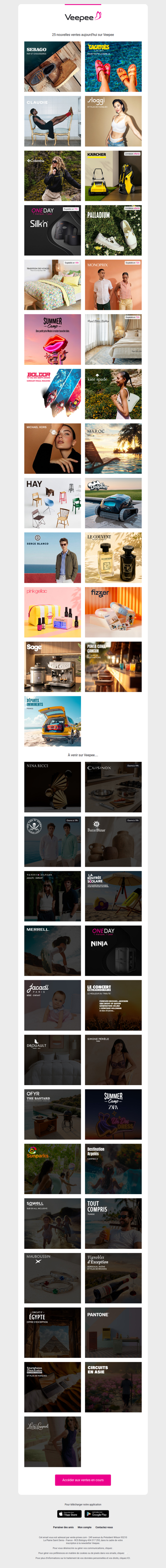 Aujourd'hui : Sebago, Cacatoes, Claudie et 22 autres ventes sur Veepee