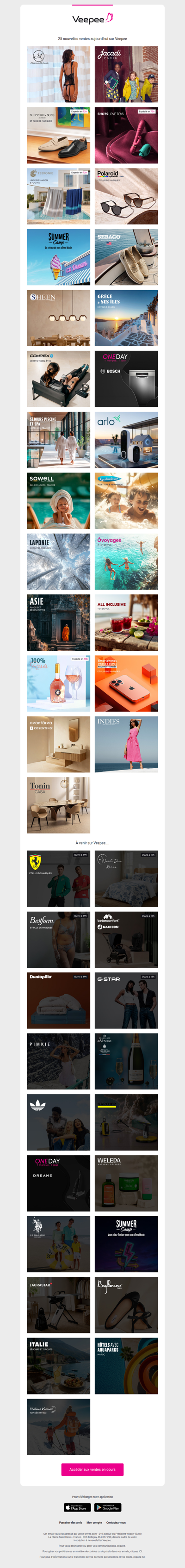 Aujourd'hui : Mademoiselle Secrète, Jacadi, Shepperd and Sons et 22 autres ventes sur Veepee