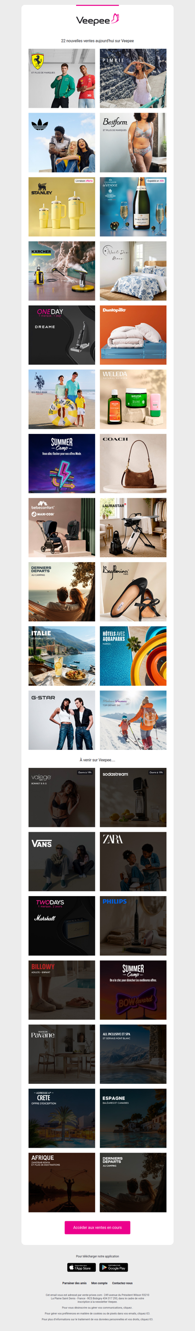 Aujourd'hui : Fanwear, Pimkie, Adidas et 19 autres ventes sur Veepee