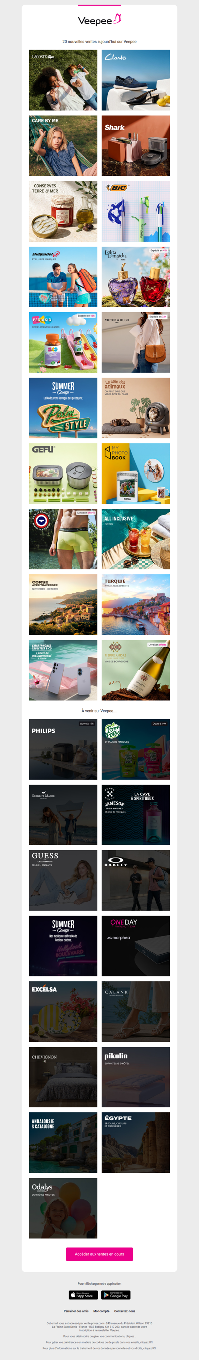 Aujourd'hui : Lacoste, Clarks, Care by me et 17 autres ventes sur Veepee