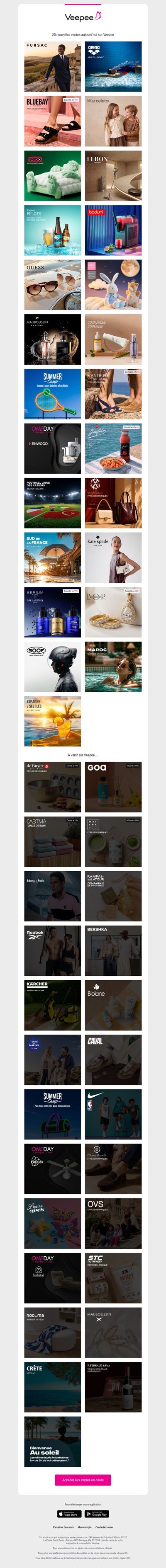 Aujourd'hui : Fursac, Arena, Bluebay et 22 autres ventes sur Veepee