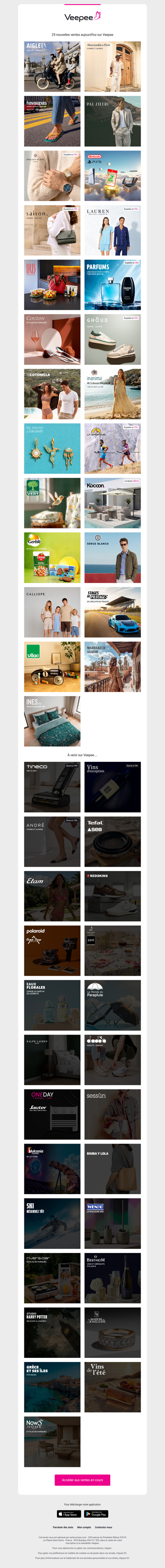 Aujourd'hui : Aigle, Abercrombie and Fitch, Havaianas et 22 autres ventes sur Veepee