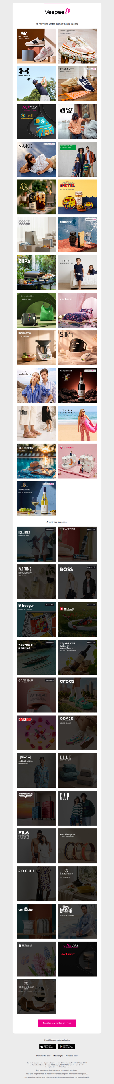 Aujourd'hui : New Balance, Philippe Model Paris, Under Armour et 22 autres ventes sur Veepee