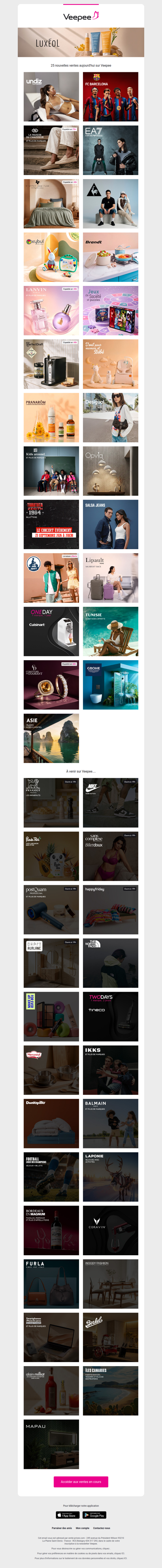 Bonjour, aujourd'hui Undiz, FcBarcelona, La Maison du Chausseur et 22 autres ventes sur Veepee