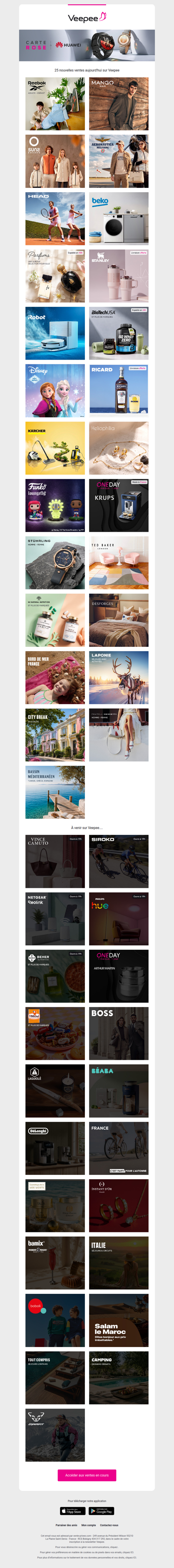 Bonjour, aujourd'hui Reebok, Mango Man, Suns et 22 autres ventes sur Veepee