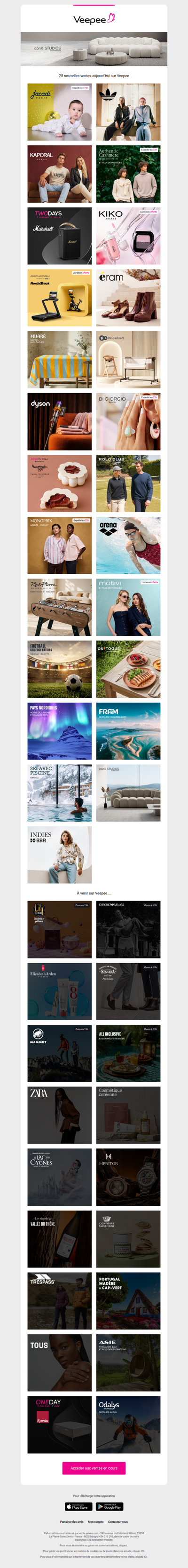 Bonjour, aujourd'hui Jacadi, Adidas, Kaporal et 22 autres ventes sur Veepee