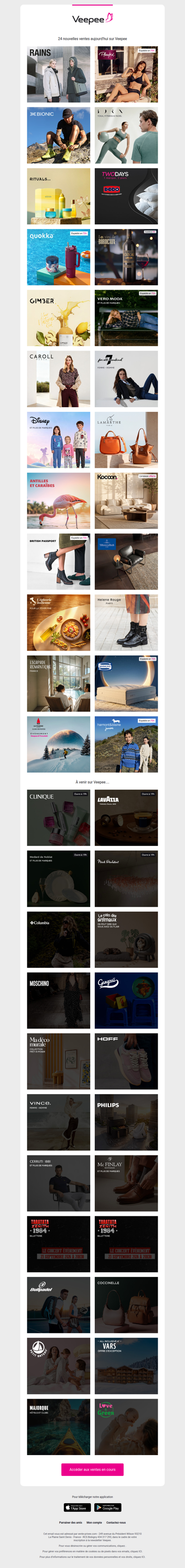 Aujourd'hui : Rains, Playtex, X-Bionic et 21 autres ventes sur Veepee