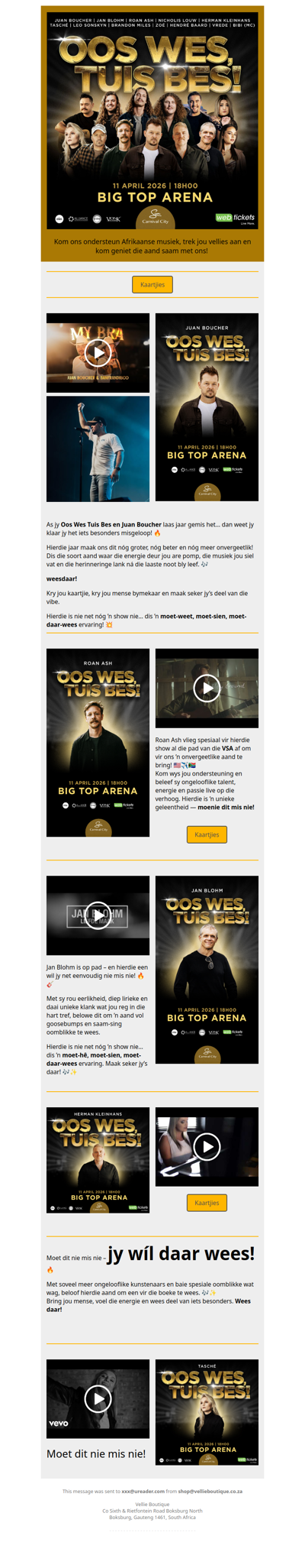 Jy wíl daar wees! Oos Wes Tuis Bes!