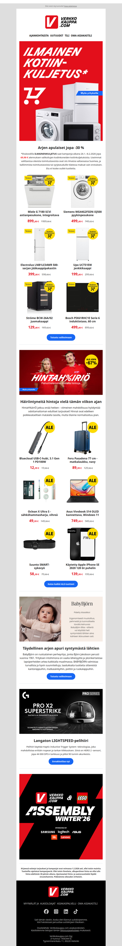 Ilmainen kuljetus kodinkoneille* 🚚 Säästä jopa 69,90 €