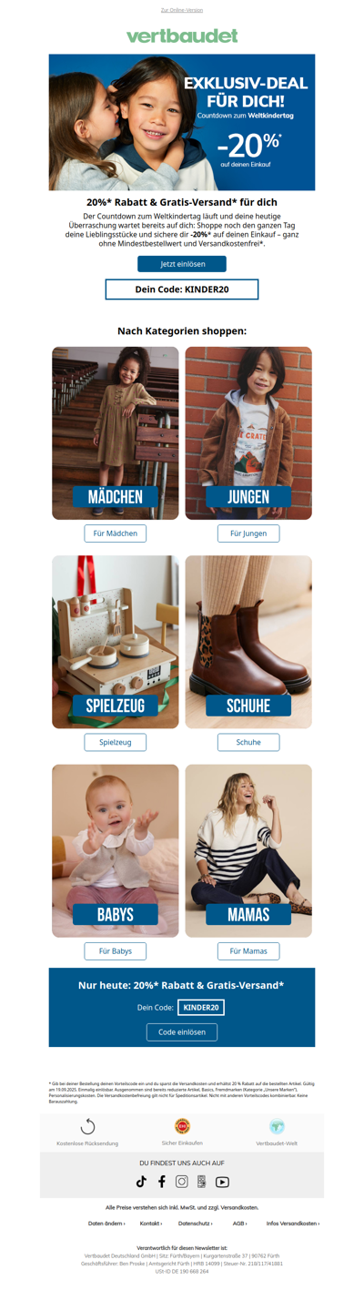 Nur heute: -20% auf alles & Gratis-Versand