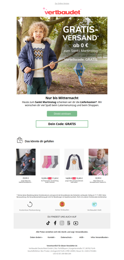 Gratis-Versand zum Sankt Martinstag 🌟