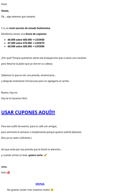 VESTIE ESTA LLUVIA DE CUPONES… No te la puedes perder!!