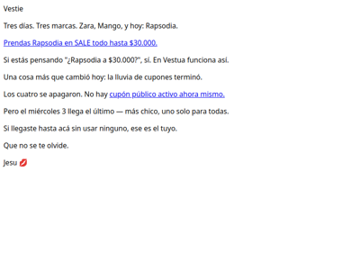 Rapsodia en Vestua hasta $30.000