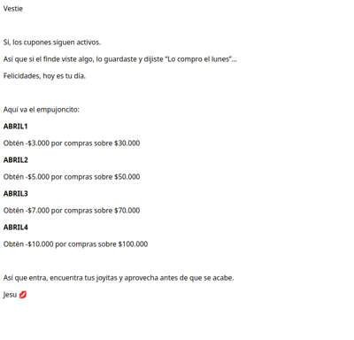 Lluvia de cupones activa!