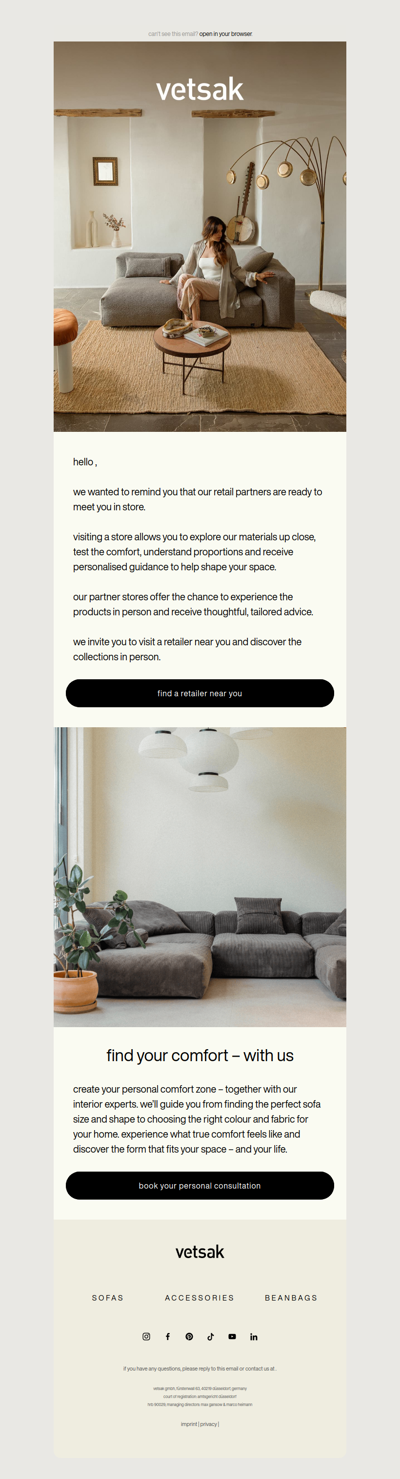 a reminder to experience vetsak in store