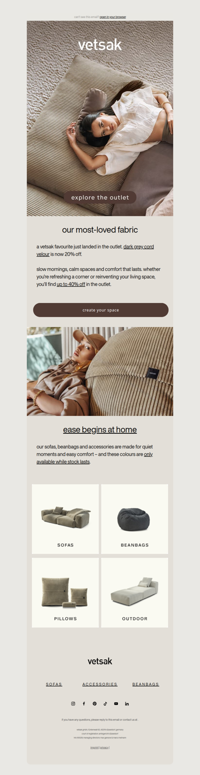 new in the outlet: cord velour