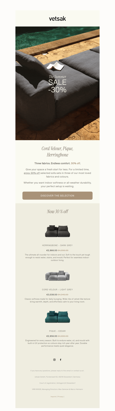 30% off selected fabrics.