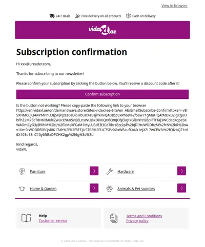 Please confirm your vidaXL newsletter subscription!