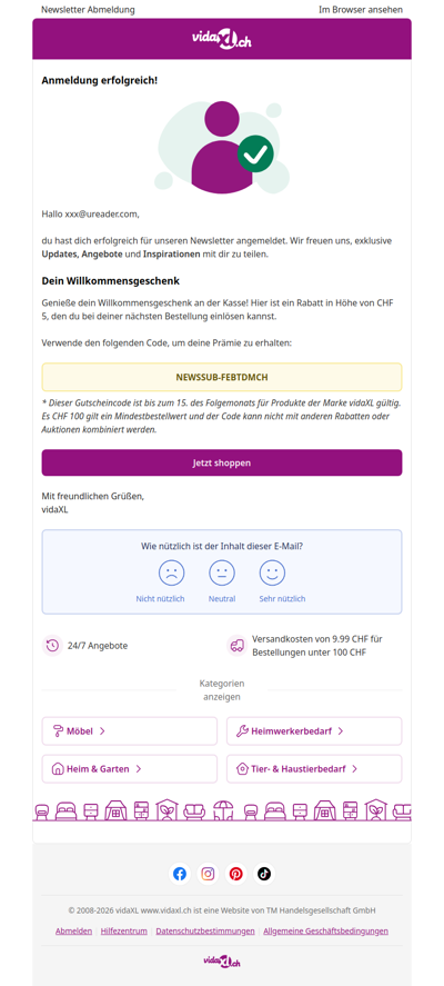 Du bist angemeldet! 🎉 Hier sind deine CHF 5 Rabatt
