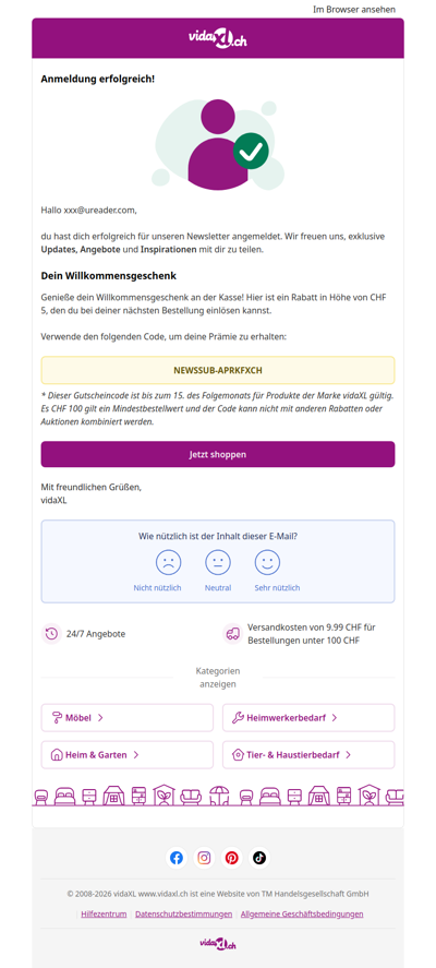 Du bist angemeldet! 🎉 Hier sind deine CHF 5 Rabatt