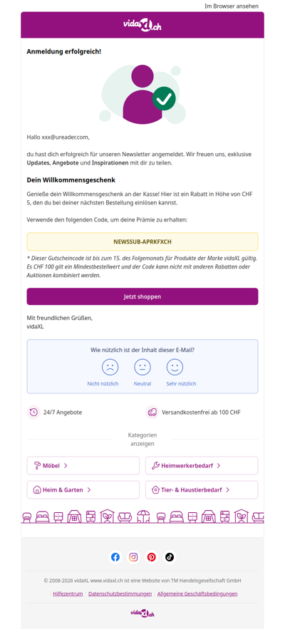 Du bist angemeldet! 🎉 Hier sind deine CHF 5 Rabatt