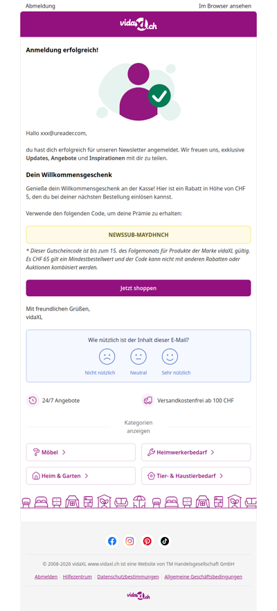 Du bist angemeldet! 🎉 Hier sind deine CHF 5 Rabatt
