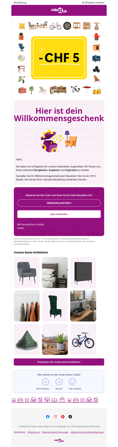Sie sind angemeldet! 🎉 Hier ist Ihr CHF 5 Rabatt