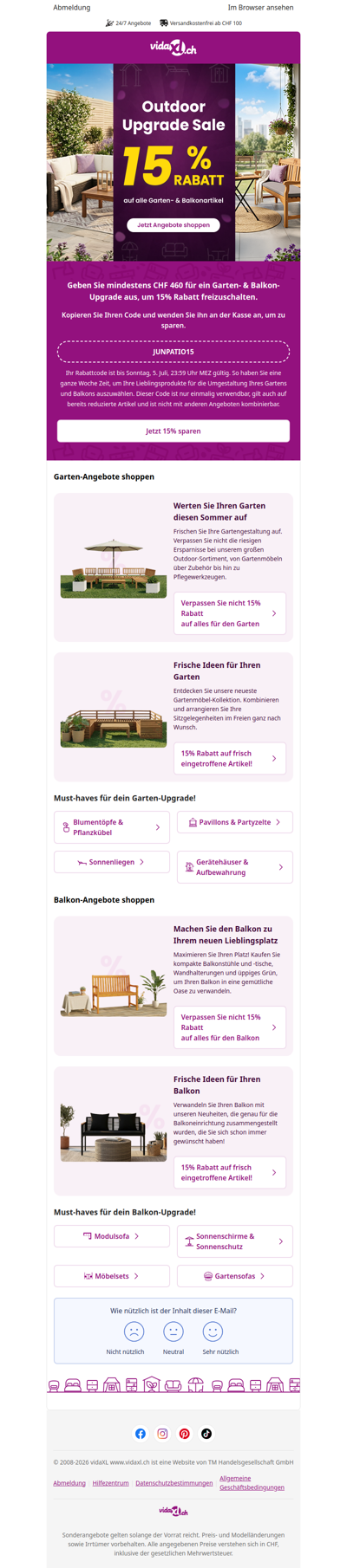 Eine Woche lang 15% Rabatt: Ihr Outdoor-Upgrade beginnt jetzt ☀️