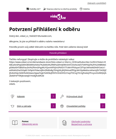 Potvrďte prosím registraci k newsletteru!