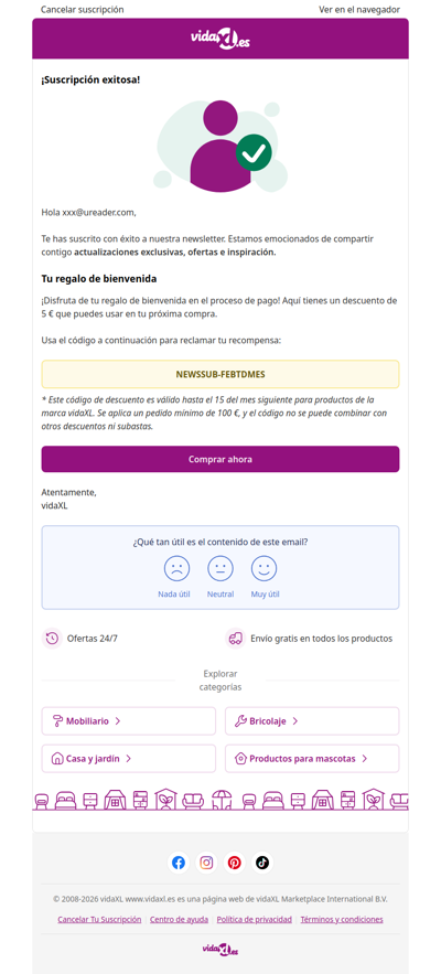 ¡Estás suscrito! 🎉 Aquí tienes tu descuento de 5 €