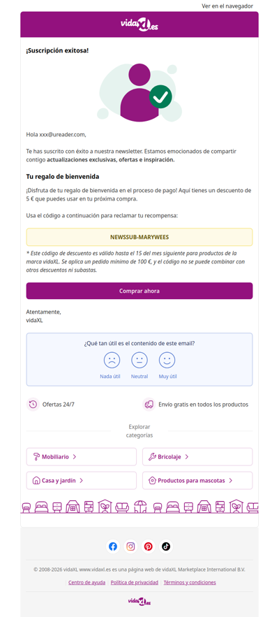 ¡Estás suscrito! 🎉 Aquí tienes tu descuento de 5 €