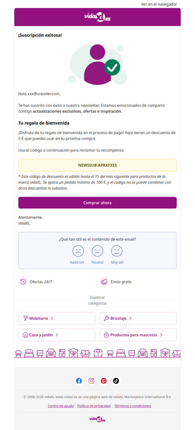 ¡Estás suscrito! 🎉 Aquí tienes tu descuento de 5 €