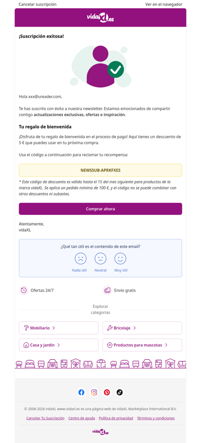 ¡Estás suscrito! 🎉 Aquí tienes tu descuento de 5 €