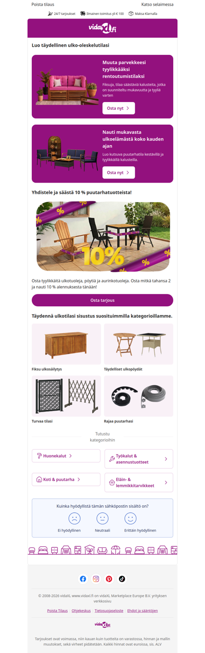 Uusia ulkokalusteita saapunut | 10 % alennusta puutarhatuotteista ostaessasi 2