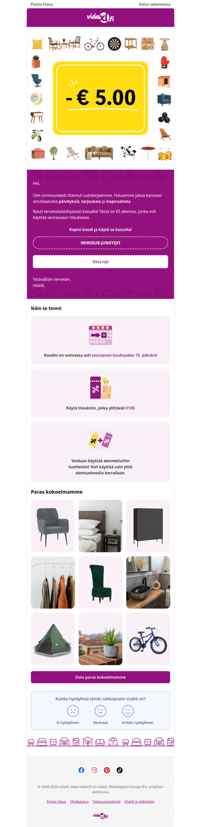 Olet tilannut! 🎉 Tässä on €5 alennuksesi