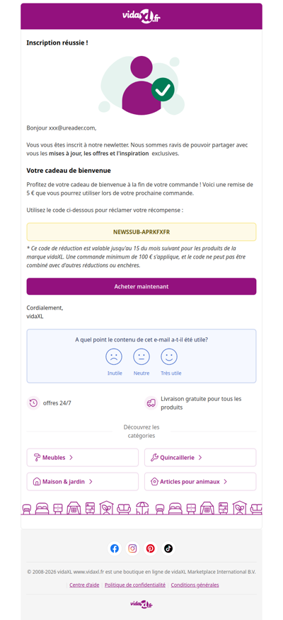 Vous êtes abonné ! 🎉 Voici votre réduction de 5 €