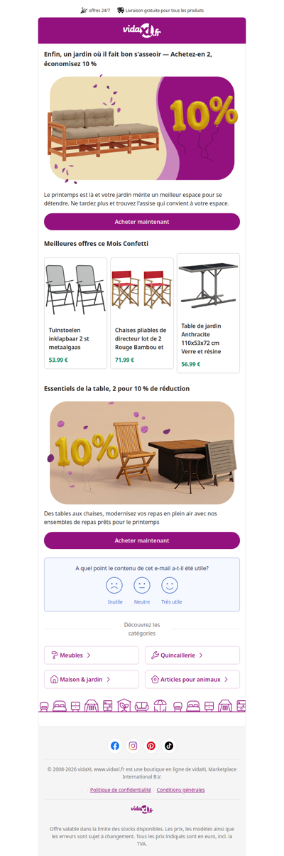 🌿 Votre siège de jardin vous attend : économisez 10 % à l'achat de 2 !