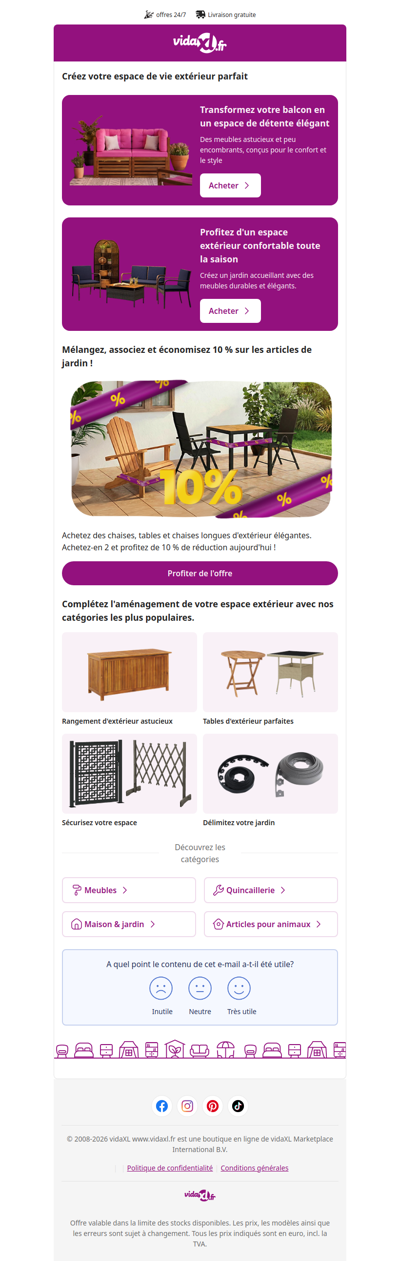 Nouveaux meubles d'extérieur | 10 % de réduction sur les articles de jardin pour l'achat de 2