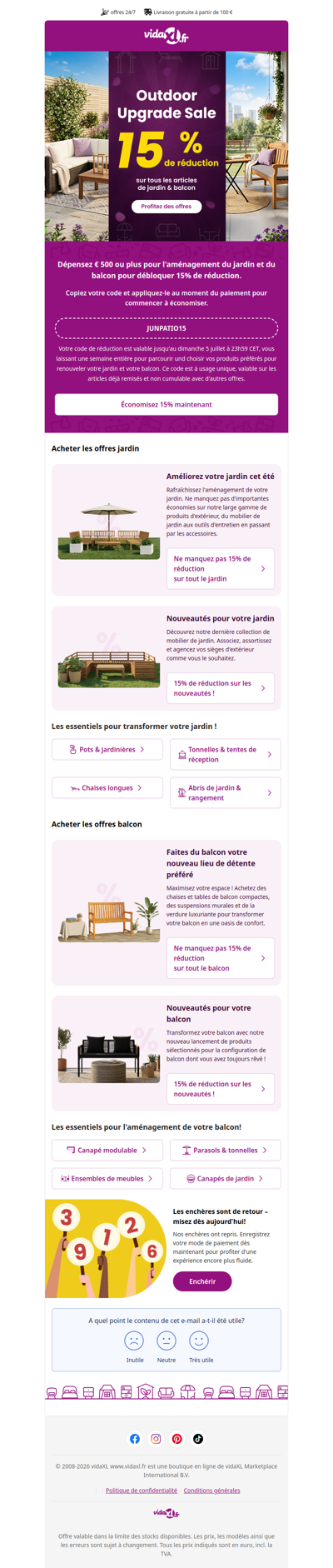 15% de réduction toute la semaine : votre mise à niveau extérieure commence maintenant ☀️