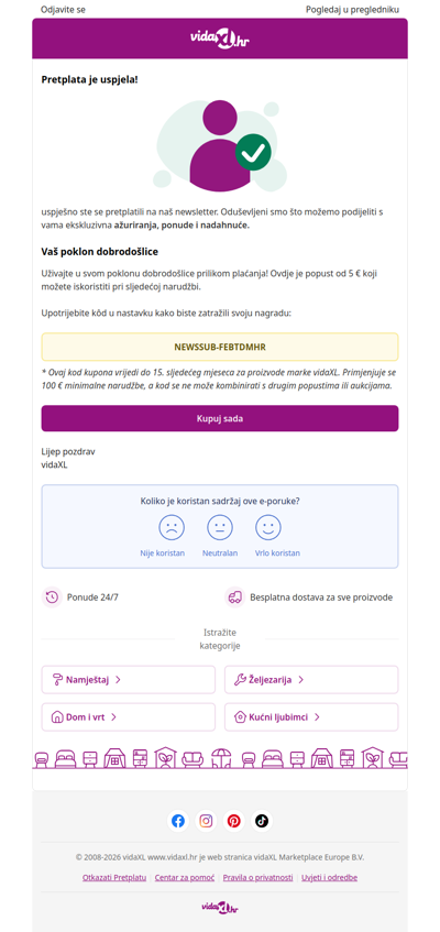 Pretplaćeni ste! 🎉 Evo vašeg popusta od 5 €