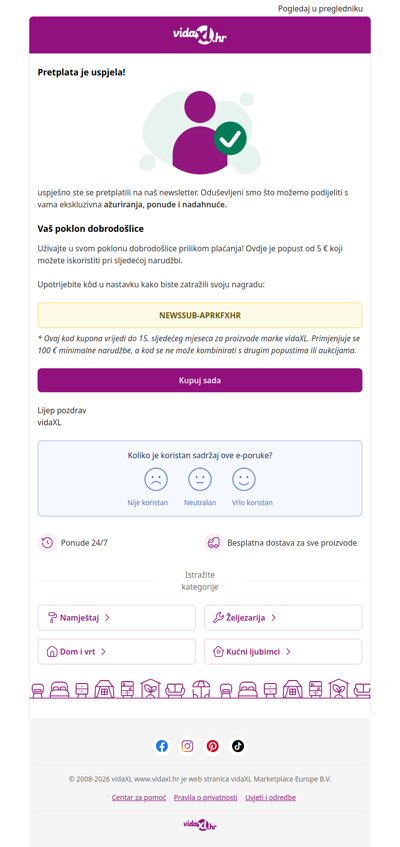 Pretplaćeni ste! 🎉 Evo vašeg popusta od 5 €