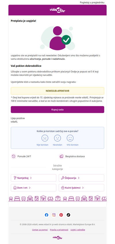 Pretplaćeni ste! 🎉 Evo vašeg popusta od 5 €