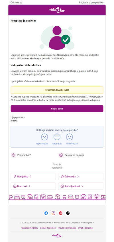 Pretplaćeni ste! 🎉 Evo vašeg popusta od 5 €