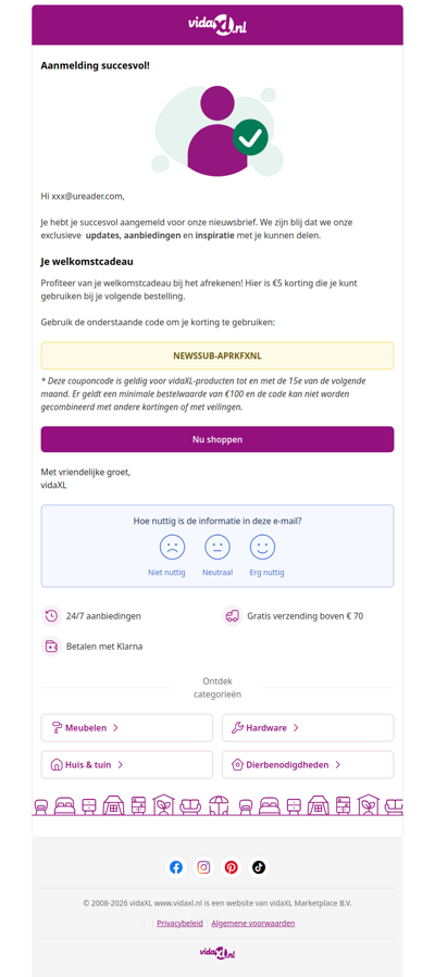 Je bent geabonneerd! 🎉 Hier is je korting van € 5