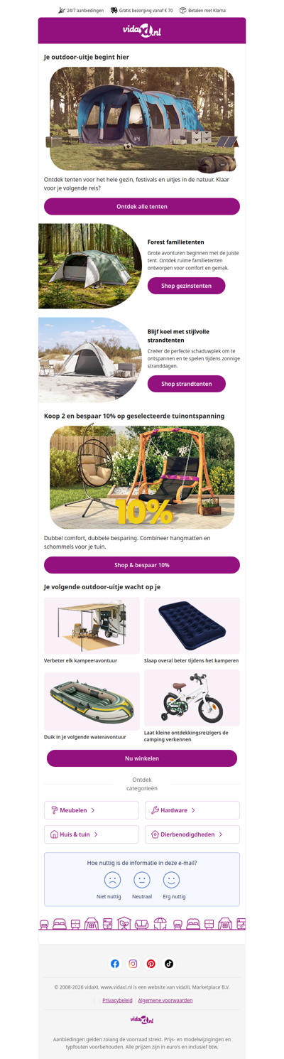 Ontdek onze nieuwe tenten + Koop 2 & Bespaar 10% op schommels ☀️